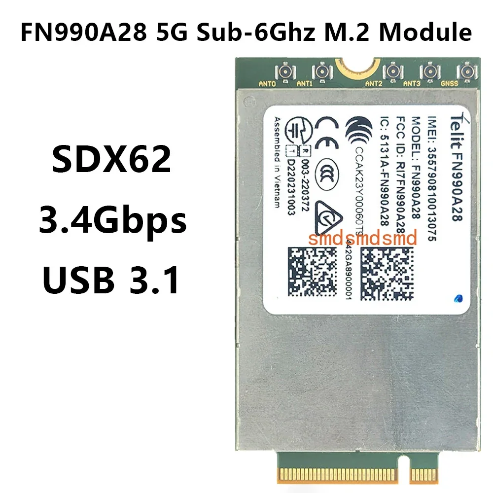 FN990A28 5G Global Module M.2 NGFF SDX62 USB 3.1 3.4Gbps WCDMA 4G Cat20 5G Sub-6 FDD TDD NSA SA Data Card For Router Laptop CPE