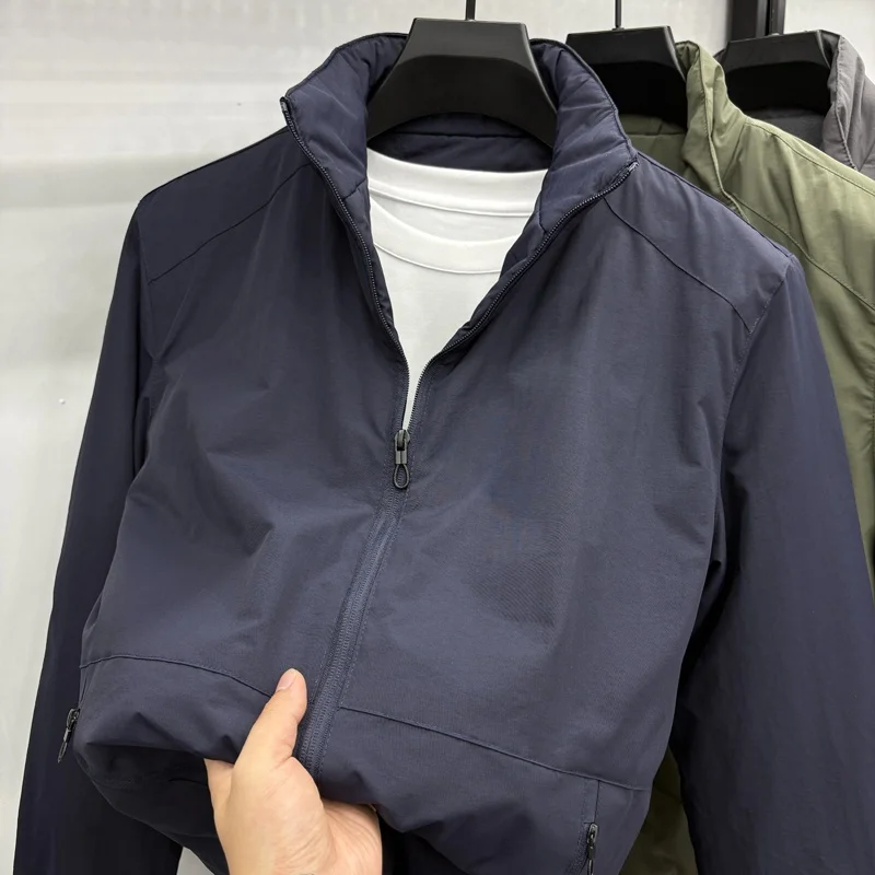 

Утепленная хлопковая куртка для мужчин: теплая, ветрозащитная, зимняя, повседневная, с длинными рукавами, на молнии, без капюшона