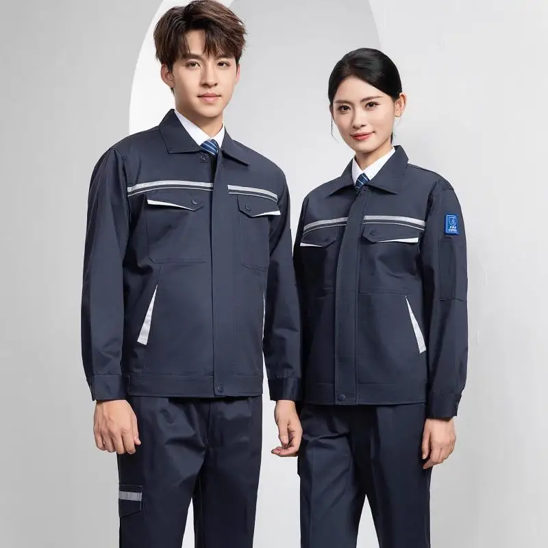 Anti Static Long Sleeved Workwear Set Men Factory Workshop Auto Repair Gas Station Workwear Logistics Handling Jacket Print Logo