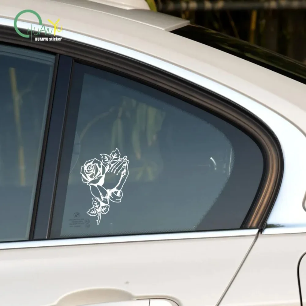 Praying Hands & Rose Sticker Set, Waterproof Vinyl Floral Decal for Car, Helmet, Laptop and Water Bottle