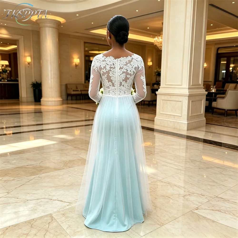 Long Sleeves A Line Bridesmaid Dresses V Neck Lace Tulle Floor Length 2026 Elegant Maids Of Honor Gowns For Wedding Party Cheap