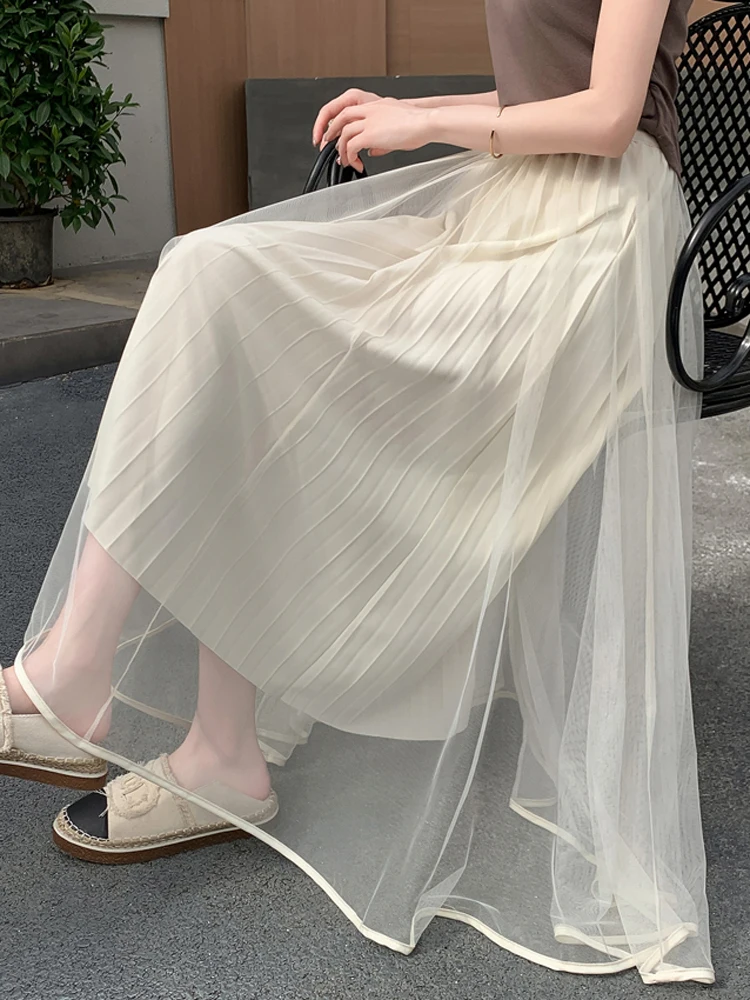 Sommer Neue Hohe Taille A-Line Midi Rock frauen f Rock Gaze Falten Rock Abnehmen Drapieren Koreanische Sle Pendeln