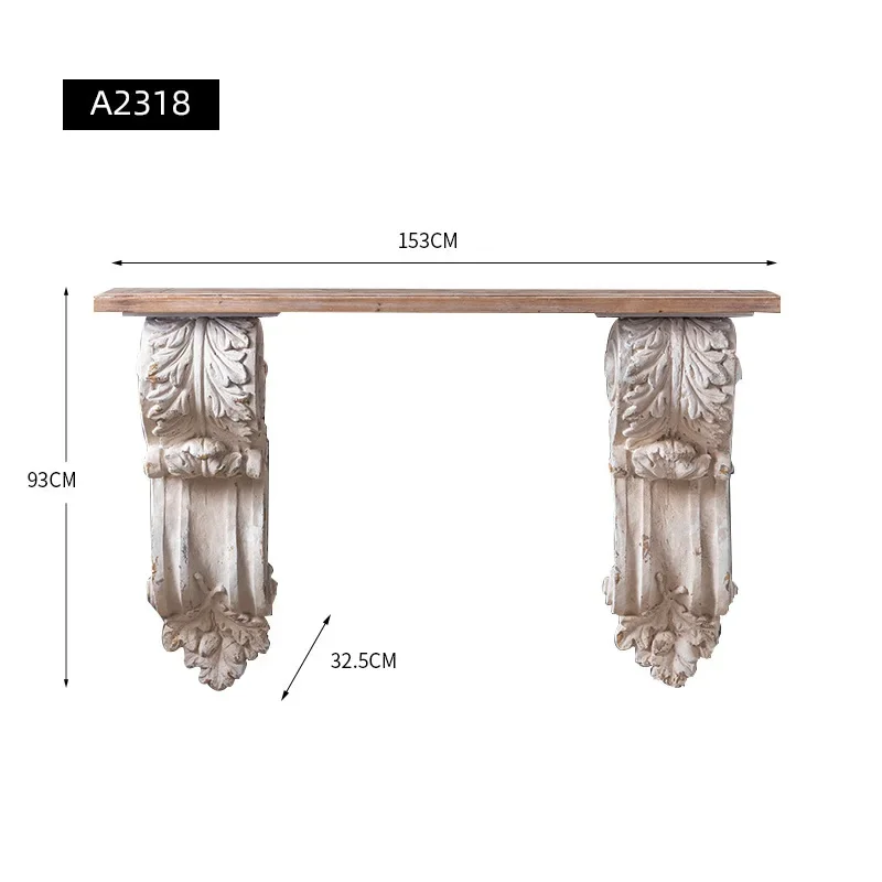European retro entrance porch table, solid wood Roman column strip, against the wall