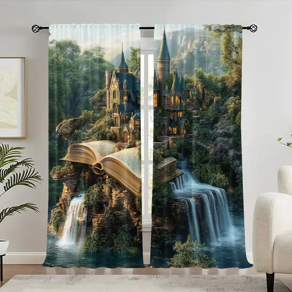 

2pc, Party Curtain Castle and Book Scenery Light Filter Family Party for Home Daily Decor