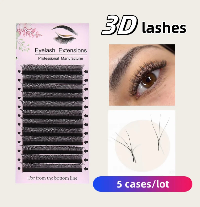 

Maria Sasha 5 cases 3D W-Shaped Eyelashes Extensions 3 Tip B/C/D/DD/L Curl High Quality Idividual Lash