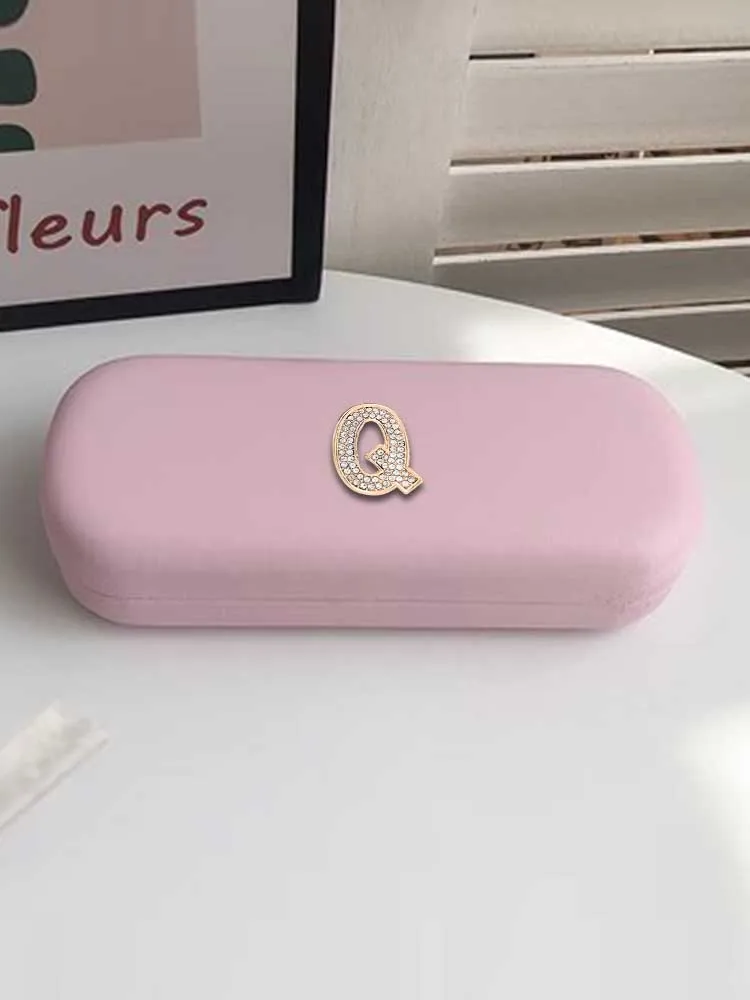 

Customized Female Myopia Glasses Storage Case Eyewear Cases Personalized Customer Name Goldtone Crystal Optional Letter Decor