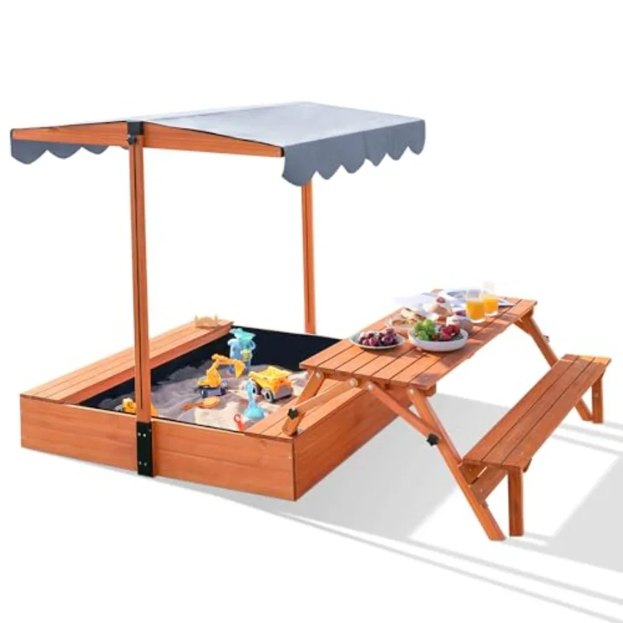 

Складная деревянная песочница с крышкой и навесом для игр на открытом воздухе, с регулируемой высотой крыши, в комплекте с нижним вкладышем, всепогодная