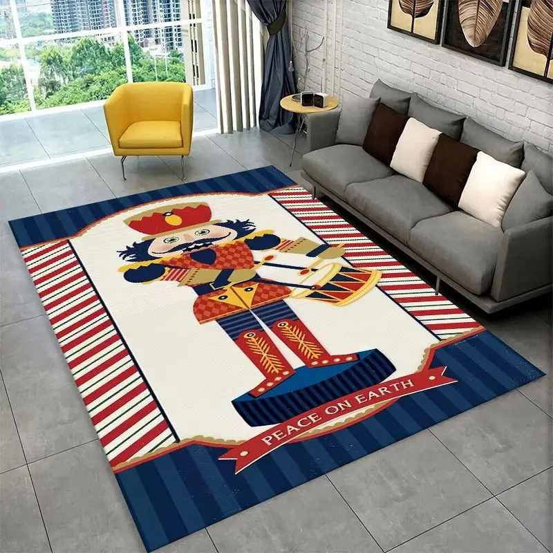Cartoon The Nutcracker Puppet Merry Christmas Large Area Rug Non-slip Carpet for Bedroom Living Room Sofa Doormat Floor Mat Gift