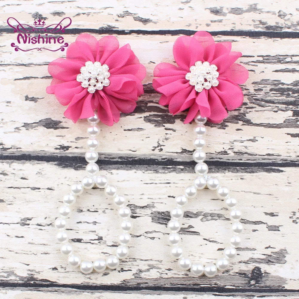 2pcs/lot Infant Pearl Barefoot Sandals Chiffon Flower Baby Girls Shoes Newborn DIY Foot Decoration Children Photography Props