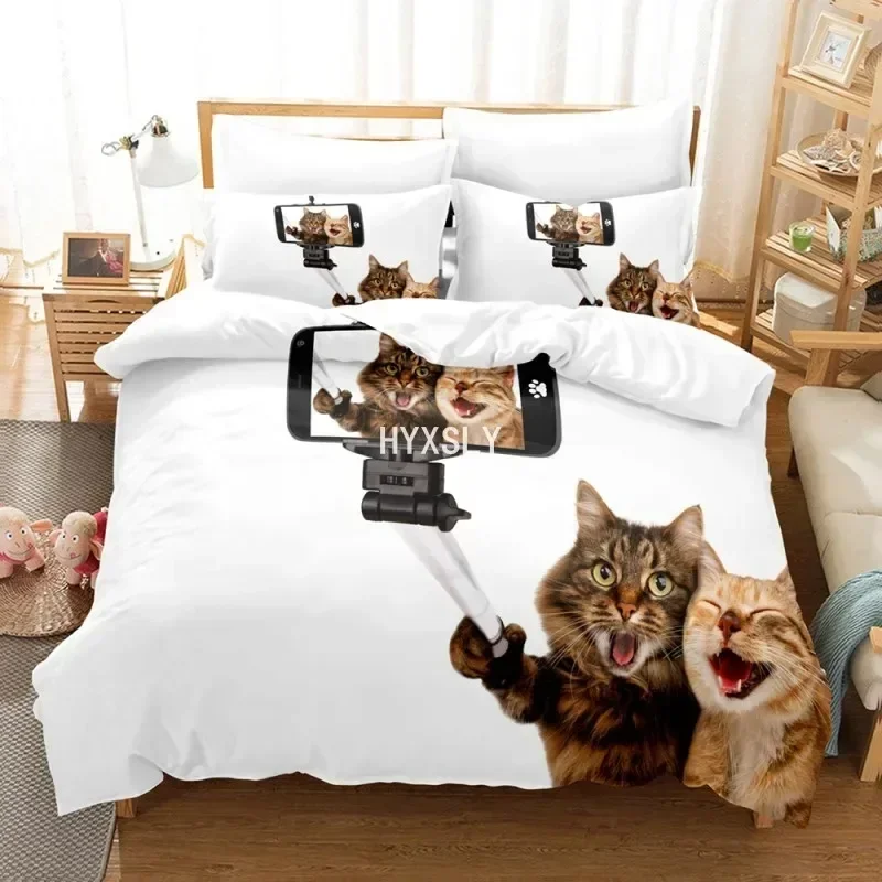 Lying Cat Cute Pets Comfortable Duvet Quilt Cover Pillowcase Bedding Set Children Bedroom Decoration Home Textile