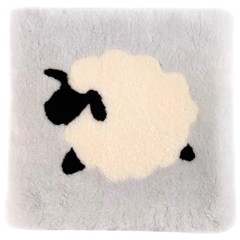 100% Wool Chair Seat Cushion Sheep Shaped Pad Real Lamb Hair Seat Rug Cute Design 45x45cm