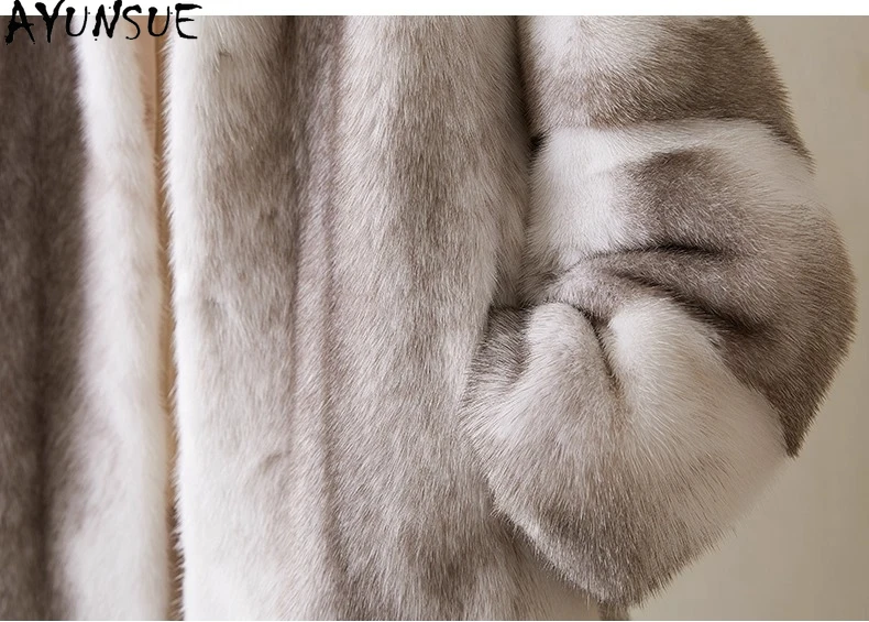 เสื้อโค้ทขนมิงค์ AYUNSUE สำหรับผู้หญิง เสื้อผ้าหรูหรา ขนแท้จากธรรมชาติ เสื้อโค้ทขนมิงค์อุ่นๆ สำหรับฤดูหนาว ความยาวปานกลาง รุ่น 2025