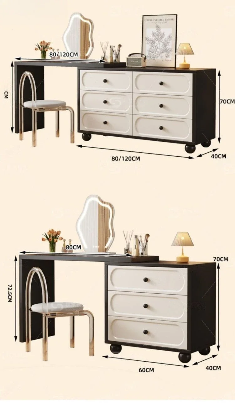 خزانة ملابس فرنسية قديمة، صدر، غرفة نوم شقة صغيرة، طاولة مكياج قابلة للدوران في نهاية السرير #5