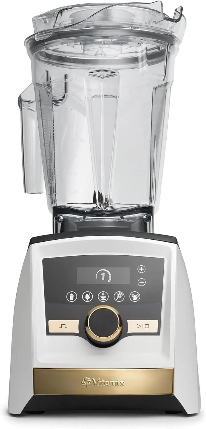 A3500 Ascent Series Gold Label Smart Blender Professional-Grade 64 oz. Low-Profile Container White with Gold Accents