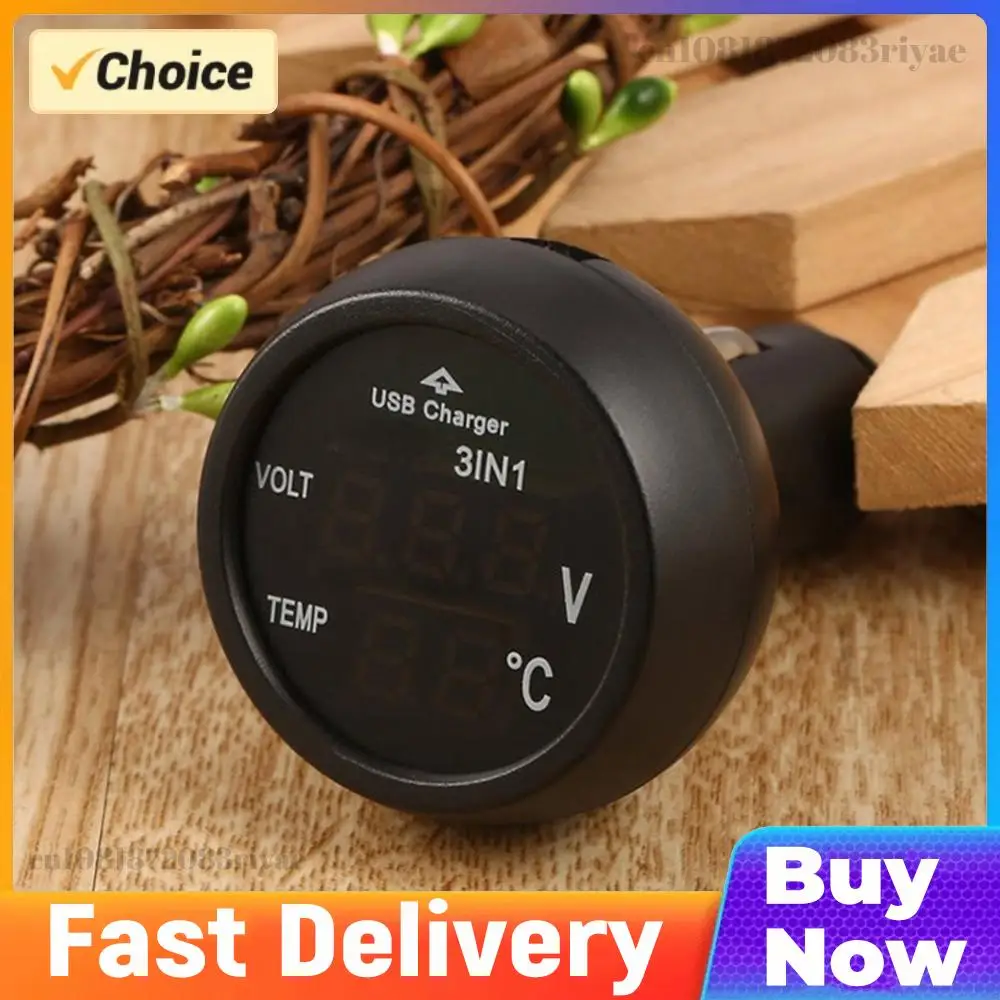 

3 in 1 12/24V Car Auto Monitor Display USB Charging Charger for Phone Tablet Voltmeter Gauge Thermometer USB Charger