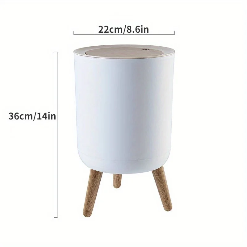 1pc Free-standing Garbage Can, Press Type Trash Can With Lid, Creative High Legged Circular Household Wastebasket, Home Essentia