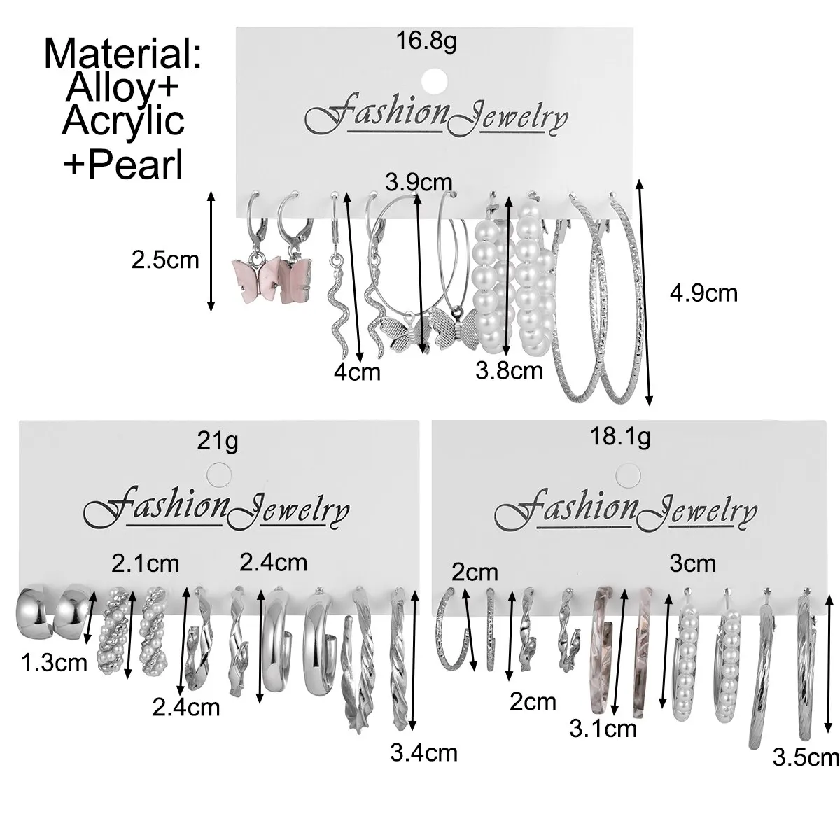 15Pairs Suit Of EarringsNew Style Creative Simple Temperament Lady Fake-pearl Butterfly Snake Fake-pearl Earring Silver-color image 6