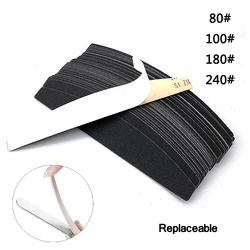 10 Pcs Replaceable Grey Nail File 100 180 Grit Sandpaper Pads Metal Handle Manicure Tools Nail Supplies for Professionals Buffer