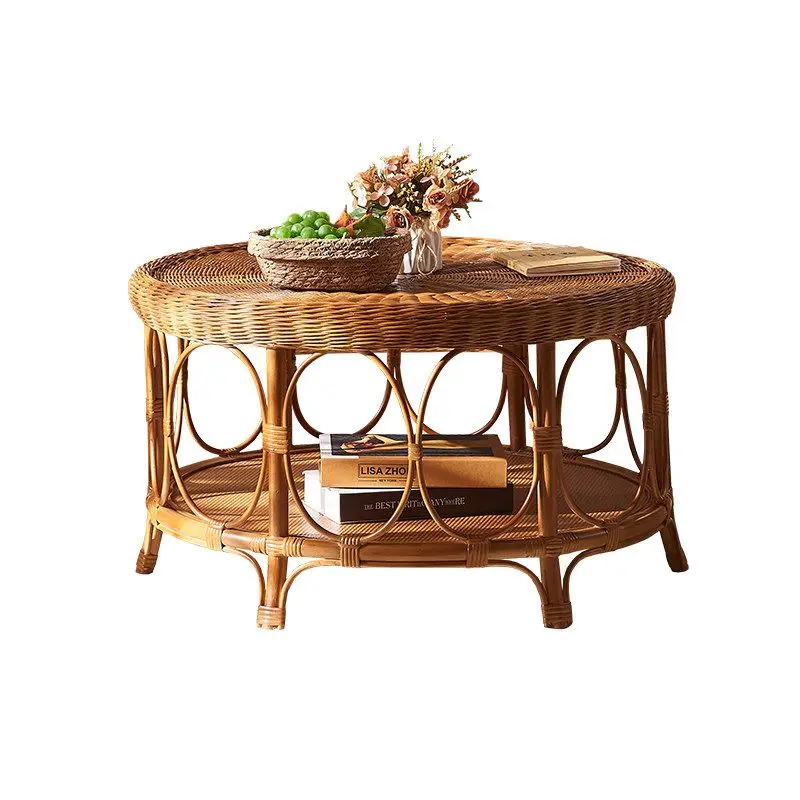 Southeast Asian rattan coffee table home with medieval style real rattan woven round coffee table combination