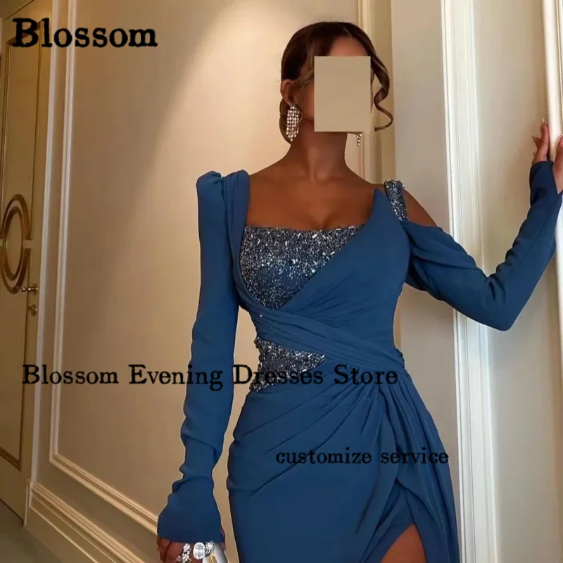 Saudi Arabian Mermaid Evening Dress Side Split Bra Vest Ball Dress Long Sleeve Formal Occasion Party Dress