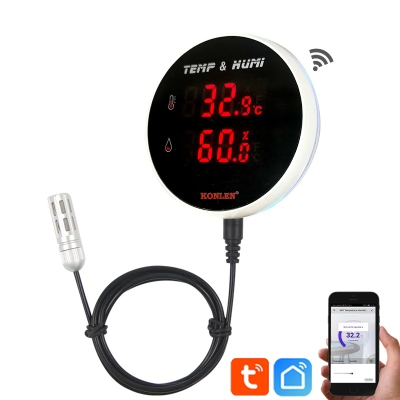 Sensor de temperatura y humedad, higrómetro Digital externo, para habitación, planta, refrigerador, superior, Tuya, WIFI