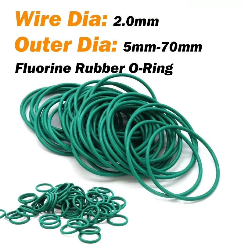 Gasket Outer Dia 5/6/7/8/9/10/11/12/13/14-70mm Wire Dia 2.0mm Cross Section Green Fluorine Rubber O-Ring Sealing Ring Oil Seals