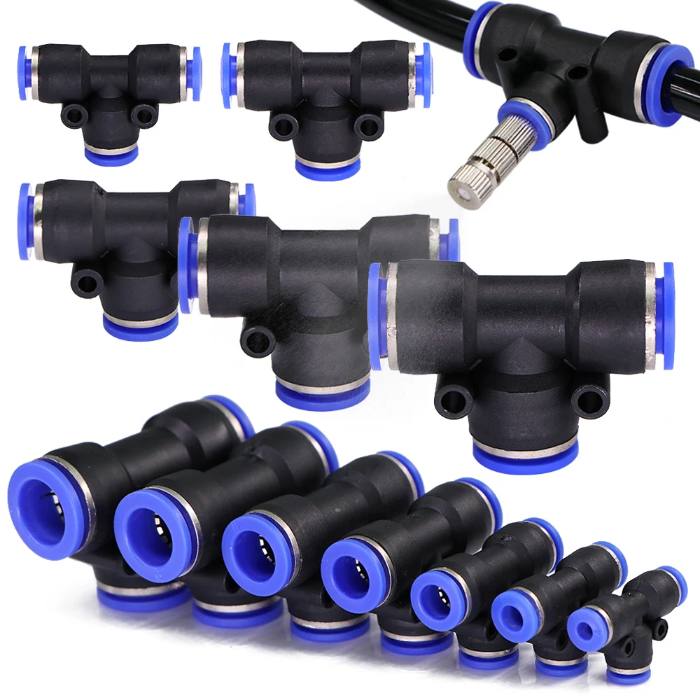 4-16mm Tee Hose Adapter Slip lock Quick Insert Release Connector Water Push In Pipe Pneumatic Tube Fitting for Garden Irrigation