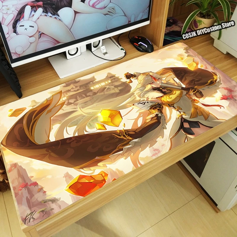 Anime Game Genshin Impact Zhongli Ningguang Mouse Pad Large Keyboard Desk Mat Mousepad Laptop Playmat Kawaii Gaming Accessories