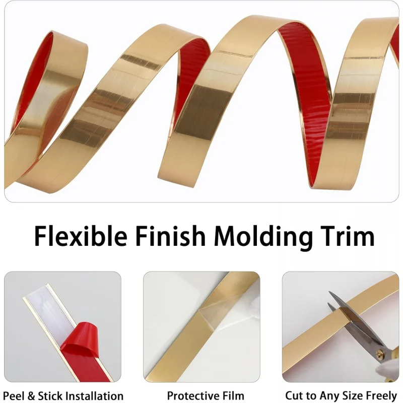 زخرفة قولبة قابلة للتقشير واللصق، بلاط حائط بشريط تزيين مرن، مرآة، خزانة، أثاث وديكور منزلي