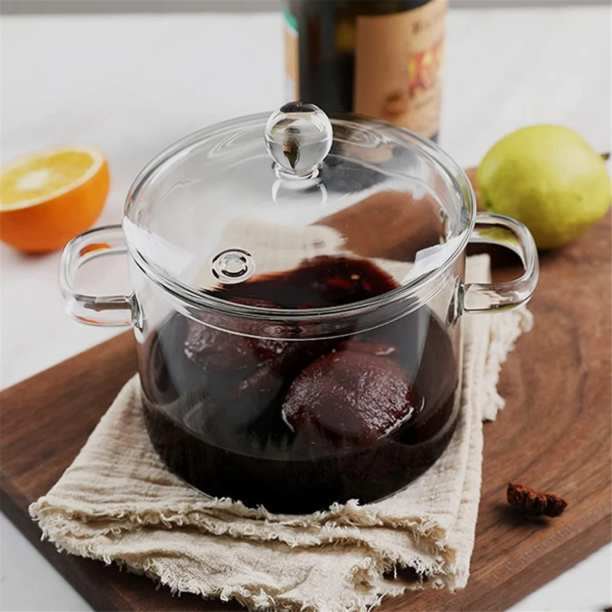 XFDE Glass Saucepan with Cover,Stovetop Cooking Pot with Lid and Handle Simmer Pot Clear Soup Pot, High Borosilicate 1900ML