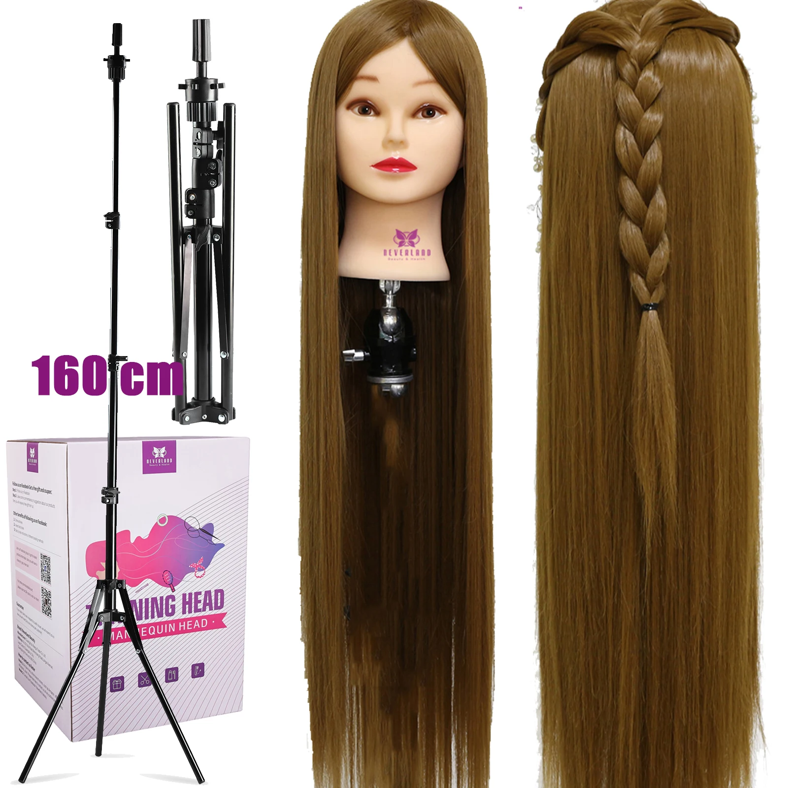 

Mannequin Head With Hair Long Synthetic Colors Hairdressing Salon Training Head Braiding Practice Doll 160cm Tripod Profession