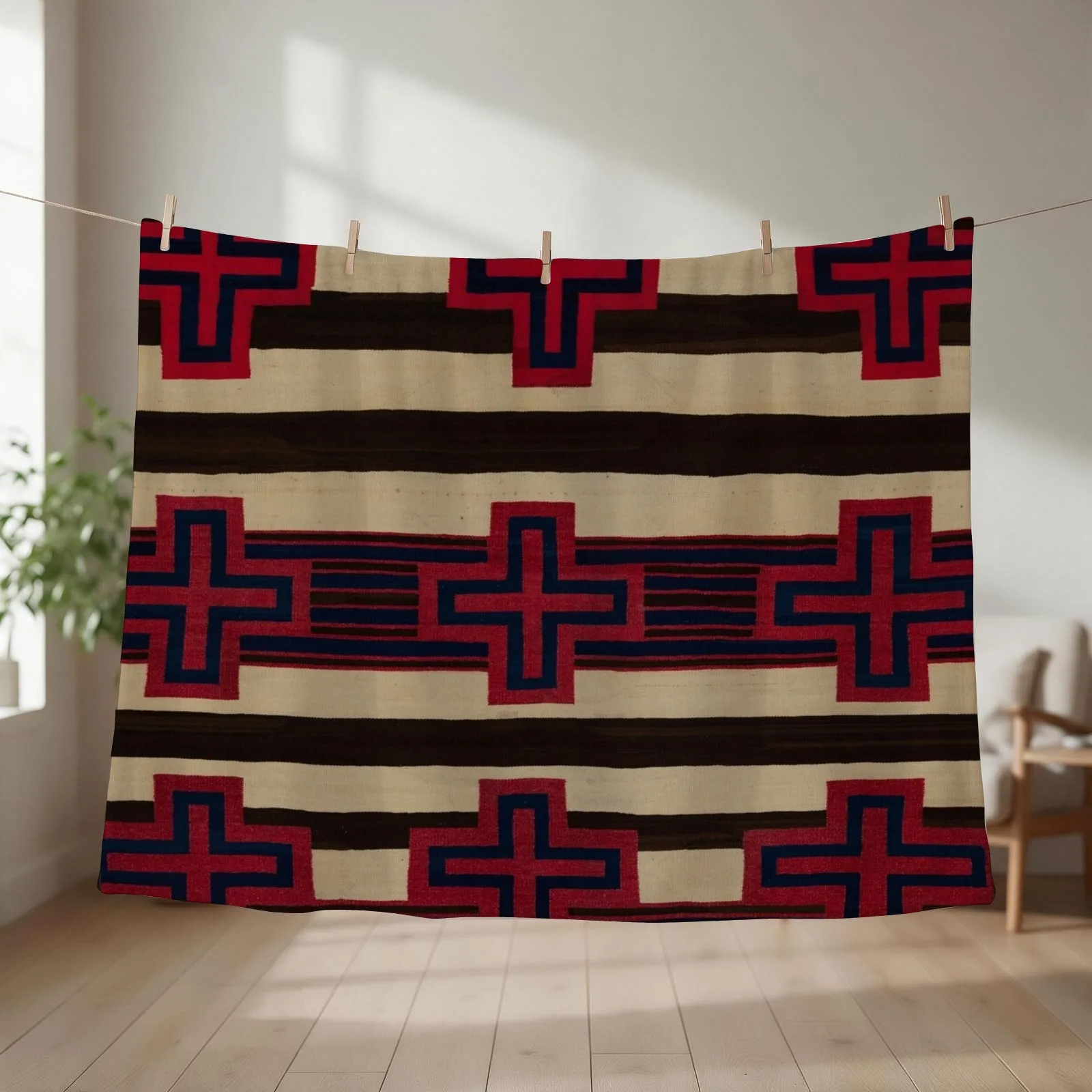 Indigenous Designs VI Chief's Blanket Navajo Weavings Throw Blanket couch cozy soft plush fuzzy picnic outdoor blanket