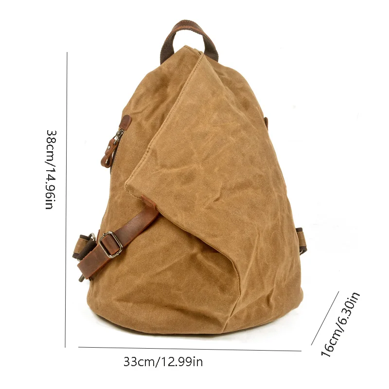 Waterproof retro men\'s backpack tooling Retro oil wax canvas bag May Khaki men with leather outdoor travel backpack backpack