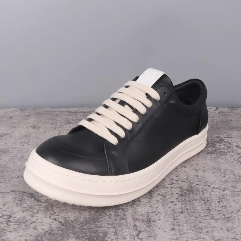 Men Shoes Genuine Leather Casual Patch Flats Lace Up Low Sneakers Women Brand Ricks High Street Designers Luxury Owen Boots