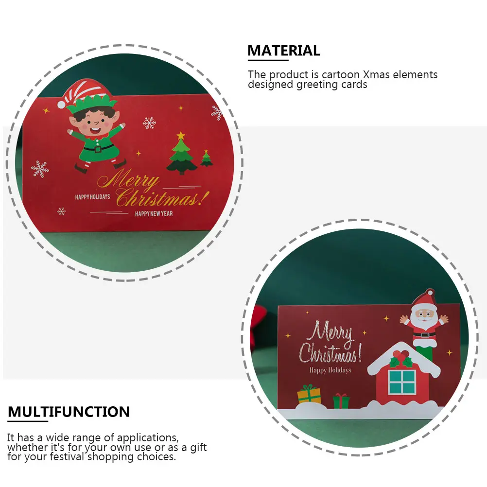 

10 Sets Christmas Card Lovely Xmas Greeting Cards Cartoon Message Gift Paper for Premium Material Assorted Color