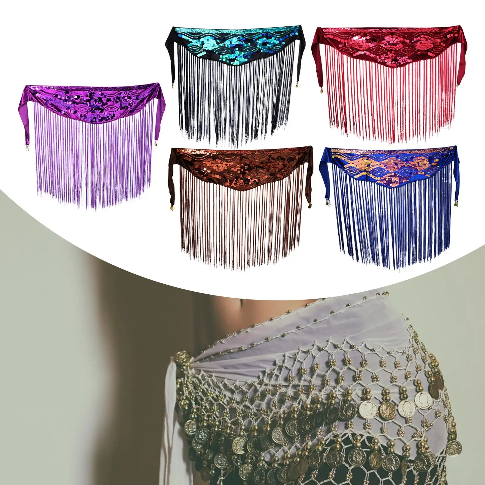 Lenço de quadril para dança do ventre com borlas para shows de palco e cosplay
