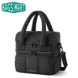 BAGSMART Lunch Bag for Women Double Deck Insulated Lunch Box Quilted Puffer Tote Leakproof Reusable Large Cooler for Work School