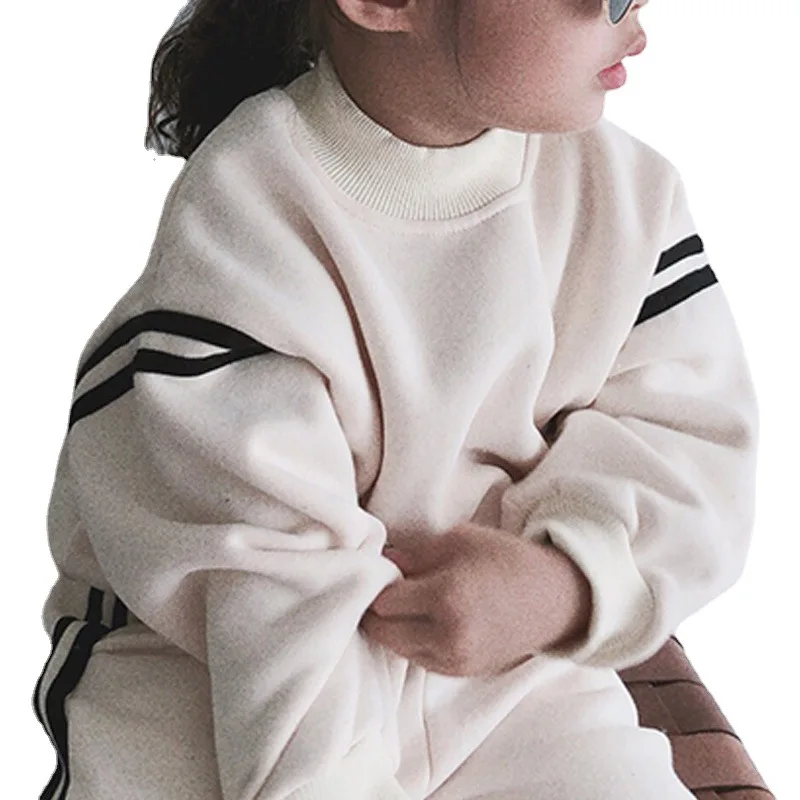2024 Winter New Children Fleece Warm Sweatshirt Set Girls Boys Plus Velvet Thick Sweat Pants Set Gym Suit Kids Sports Outfits