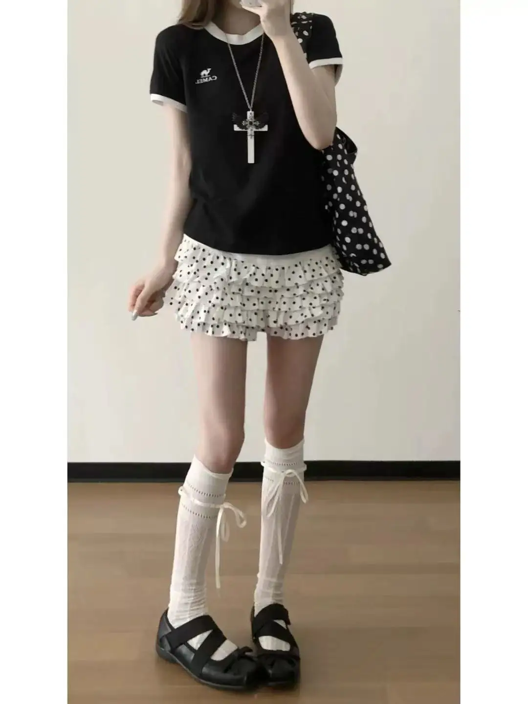 Sweet Large Size Cake Skirt Half-length Women's Summer Heart Embroidery Ultra-short Pants Polka Dot Print High Waist Skirt