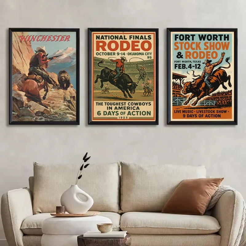 Vintage Western Cowboy Hunting 1952 Oklahoma National Finals Rodeo Poster Canvas Painting Wall Art Pictures Home Interior Decor