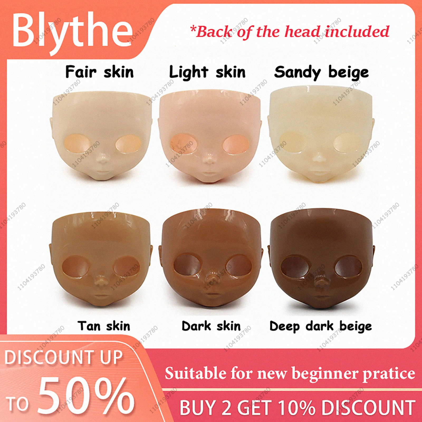 For Blythe Doll Azone Face Plate Glossy Face With Back Head No Scalp Fair Light Tan Dark Skin No Makeup Practice For Beginner