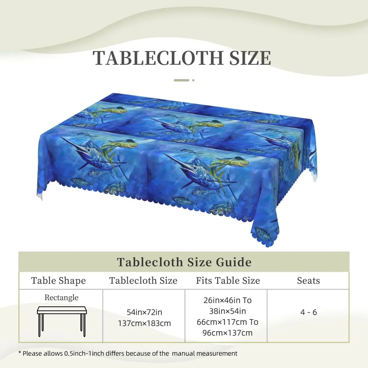 Dorado, Marlin, And Tuna Custom Rectangular Tablecloth Oilproof Table Cover for Dining Events Table Cloth