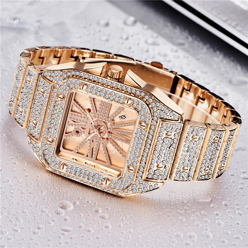 Montre Homme Original Brand Watches For Men Hip Hop Diamond Golden Fashion Alloy Band Date Quartz Watch Relogio Masculino Silver