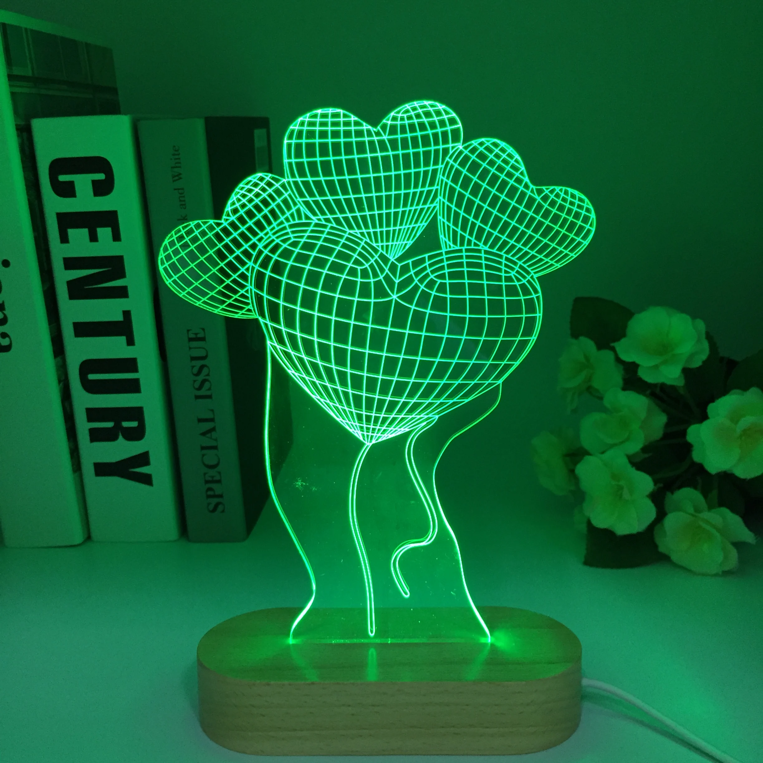 

Wooden Kid Light Night 3D LED Night Light Creative Table Bedside Lamp Romantic Balloon Love light Kids Gril Home Decoration Gift