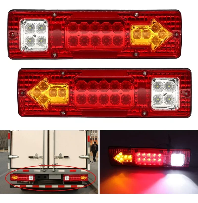 LED Truck Trailer Tail Lights 24V 2pcs 131LEDs Stop Brake Turn Signal Tail Reverse Running/Tail Lights-Startup Scan All in One