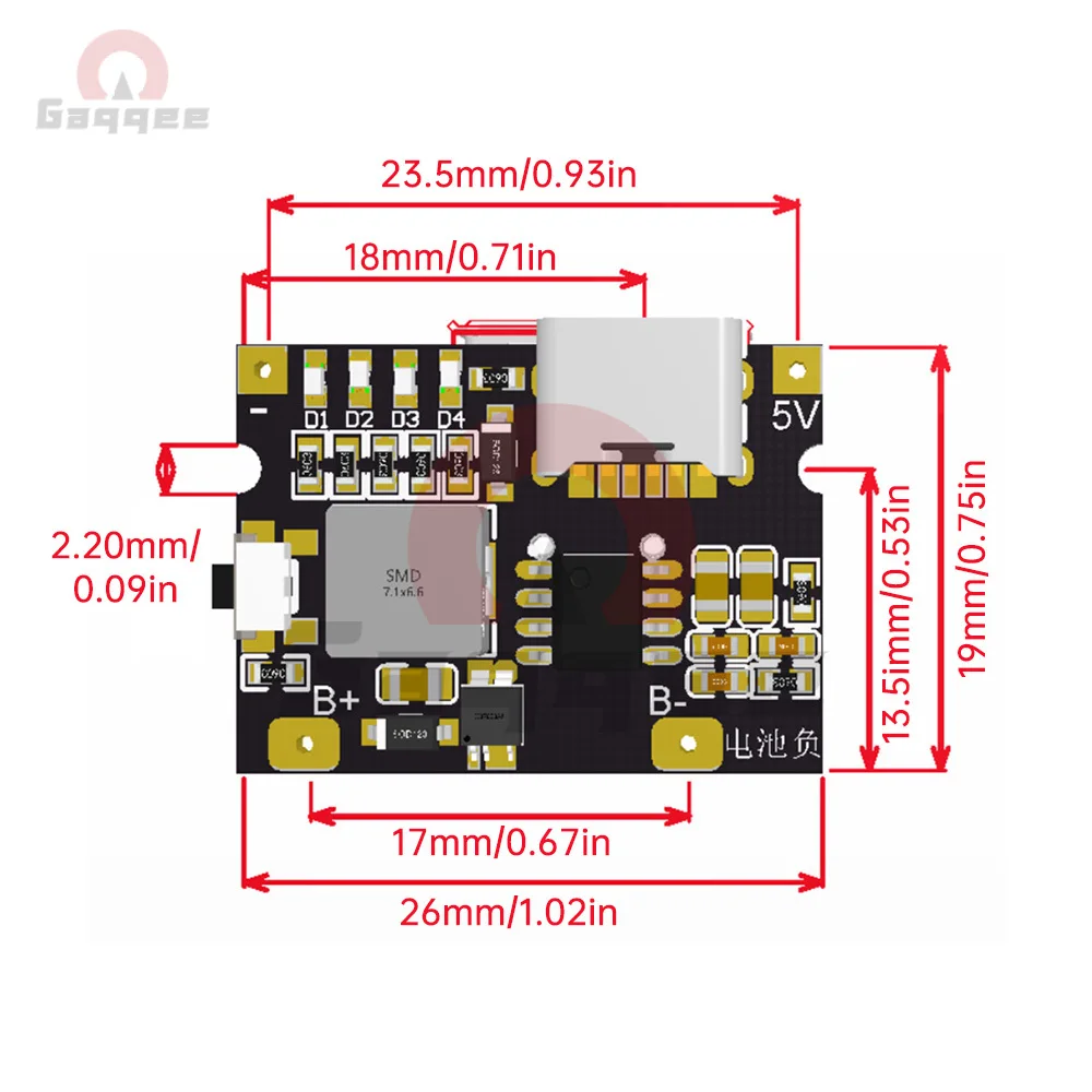 5V3A بطارية ليثيوم شحن وتفريغ وحدة متكاملة Type-C USB لوحة الطاقة شحن تفريغ وحدة الحماية