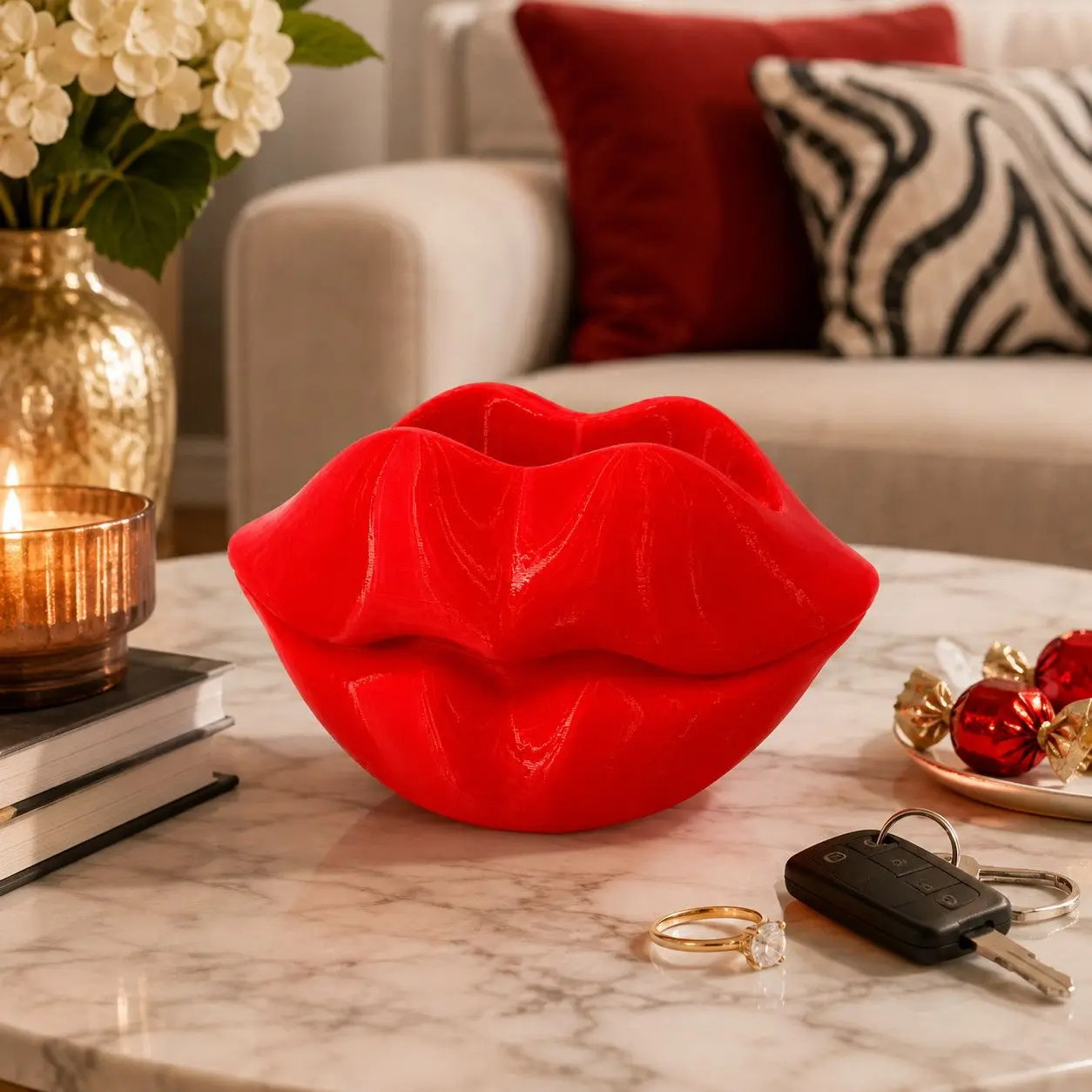 Funny Red Lips Shaped Storage Box Makeup Brush Holder Desktop Pen Organizer Vanity Jewelry Decor 3D Printed