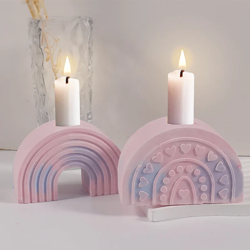 DIY Resin Rainbow Arch Candle Holder Silicone Mold Gypsum Cement Aromatherapy Candle Making Epoxy Resin Molds Craft Home Decor