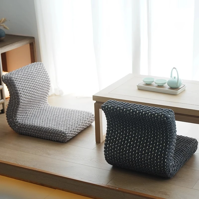 Handwoven Tatami Chair Japanese Floor Seat with Backrest Rope Woven Meditation Stool Legless Zen
