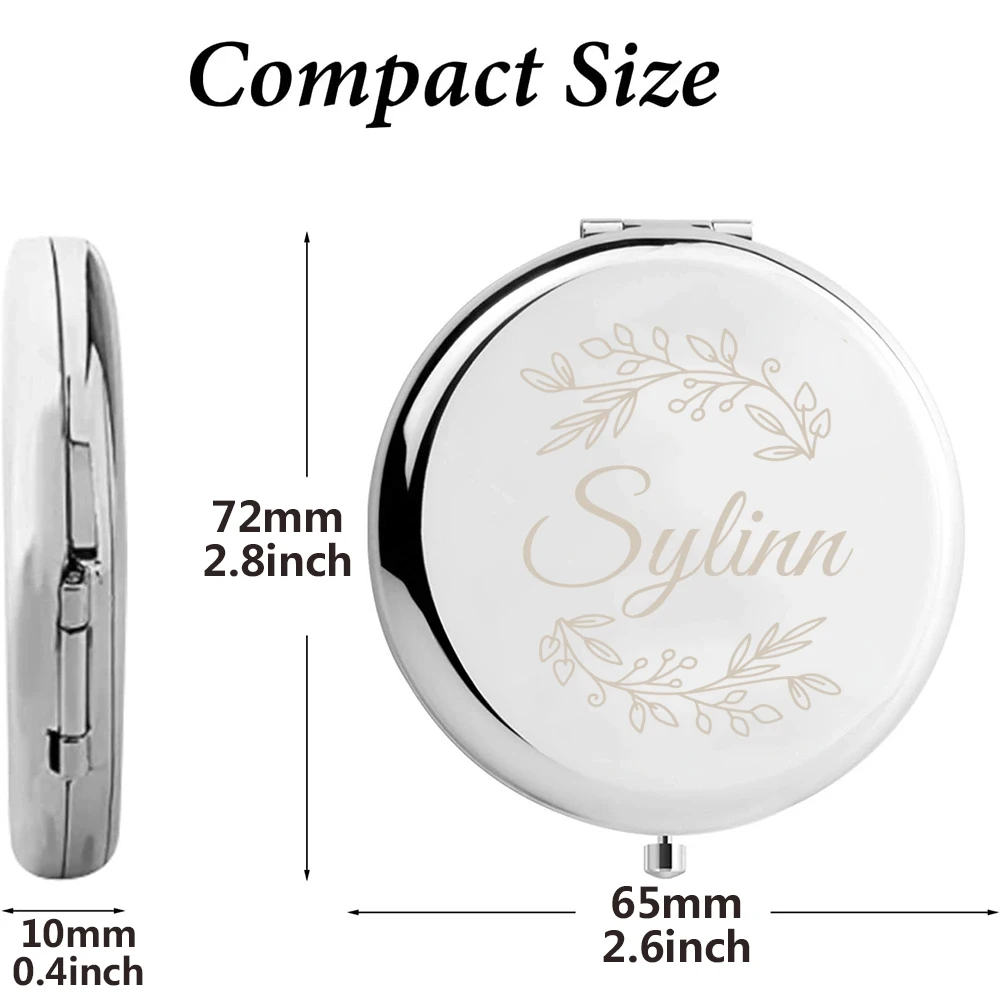 1pc Romantic fresh flower Customized Text Folding Mirror Makeup Mirror Round Circle Mirror Pocket Mirror Wedding Guest Gifts